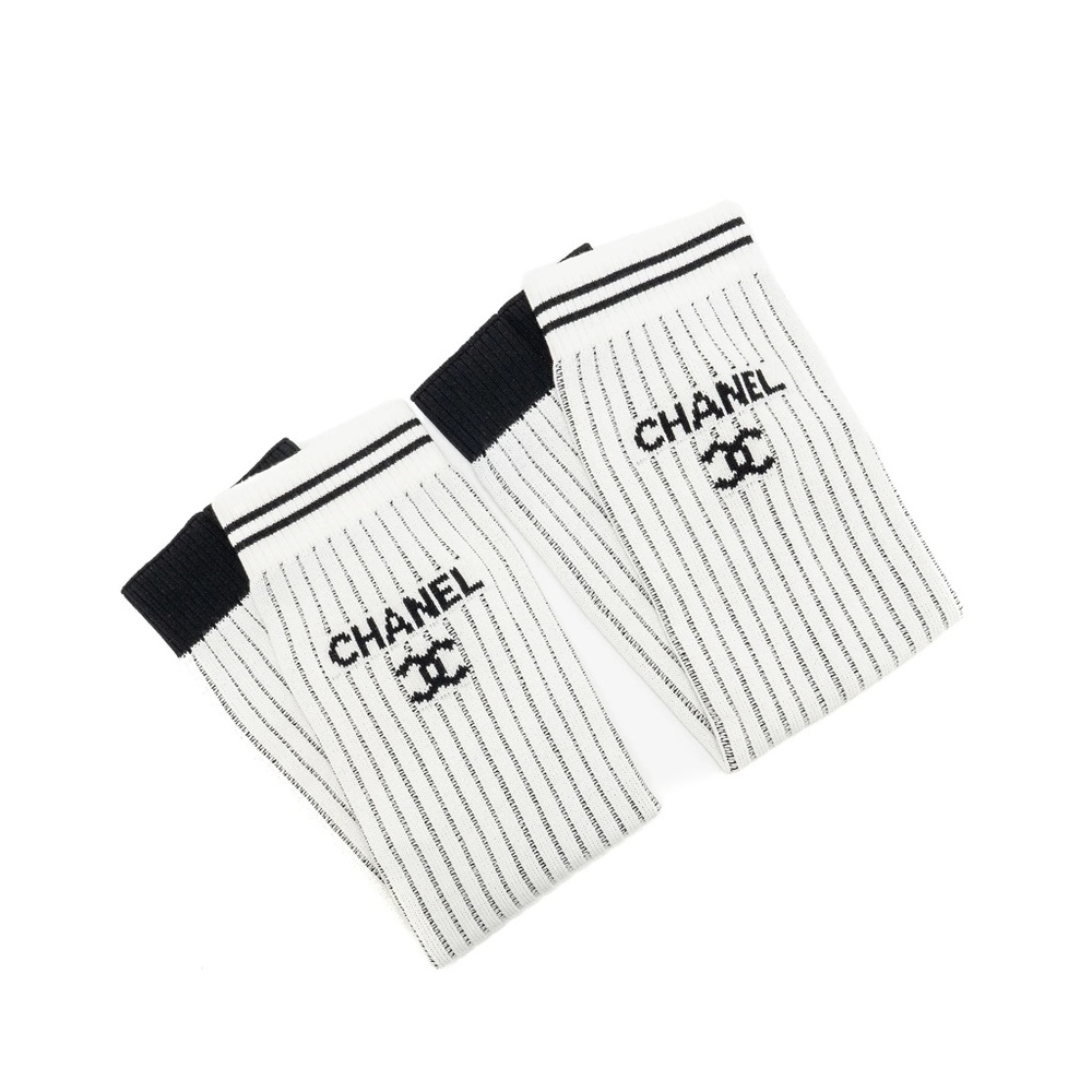 Chanel 2024 black and white knit leg warmers